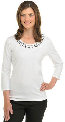 Allison Daley Knit Three Quarter Sleeve Scoop Neck with Hotfix