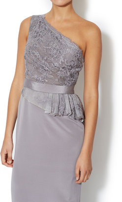 Notte by Marchesa 3135 Silk One Shoulder Lace Peplum Gown