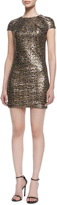 Just Cavalli Sequined Leopard-Print Short-Sleeve Minidress