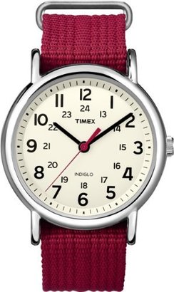 Timex T2N751 Men's Weekender White Dial Red Slip Thru Nylon Strap Stainless Steel Watch