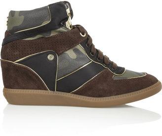 MICHAEL Michael Kors Camouflage-print textured-leather and suede wedge sneakers