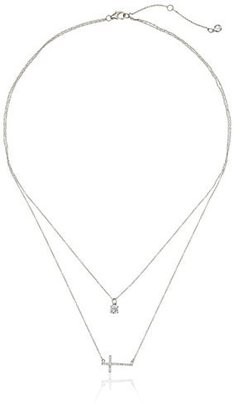 Crislu Cubic Zirconia Solitaire and Key Two-Row Silver Pendant Necklace