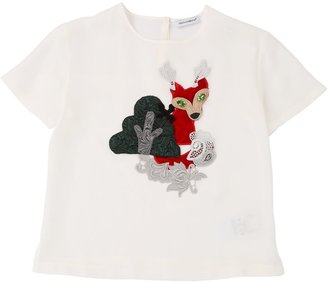 Dolce & Gabbana Fox Embroidered Silk Crepe T-Shirt