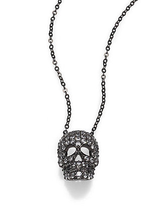 Adriana Orsini Pavé Blackened Sterling Silver Skull Pendant Necklace