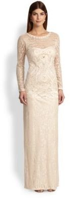 Sue Wong Soutache-Embroidered Lace Illusion Gown