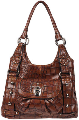 Wilsons Leather Womens Croco Four Poster Faux-Leather Satchel