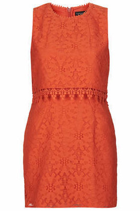 Topshop Womens PETITE Crop Overlay Lace Dress - Orange.
