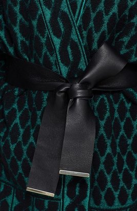 Escada Leather Belted Jacquard Knit Cardigan