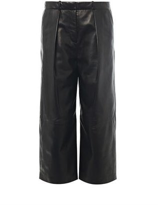 Joseph CROPPED TROUSERS LEATHER WIDE Black