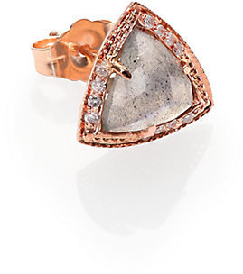 Jacquie Aiche Labradorite, Diamond & 14K Rose Gold Triangle Single Stud Earring