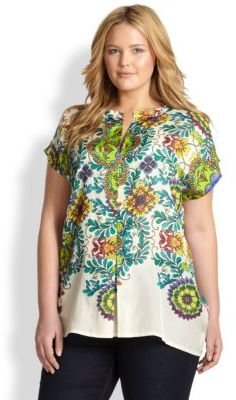 Johnny Was Johnny Was, Sizes 14-24 Silk Pleated Blouse
