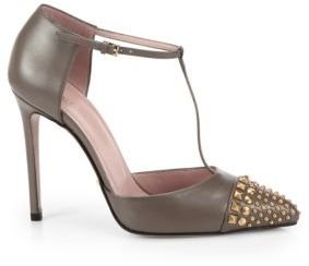 Gucci Studded Leather T-Strap Pumps