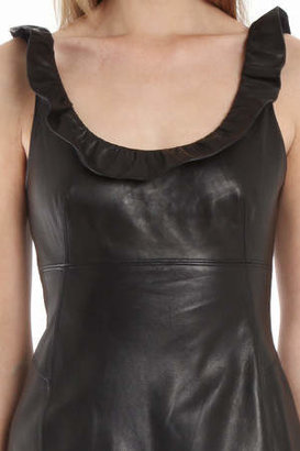 L'Agence Ruffle Neck Leather Dress