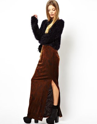 ASOS Maxi Skirt in Velvet Burnout - Gold
