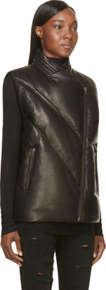 Helmut Lang Black Leather Petal Puffer Vest