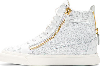 Giuseppe Zanotti White Croc-Embossed Leather London Sneakers