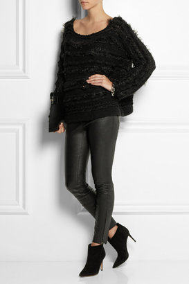 Donna Karan Shearling-trimmed cashmere and silk-blend sweater