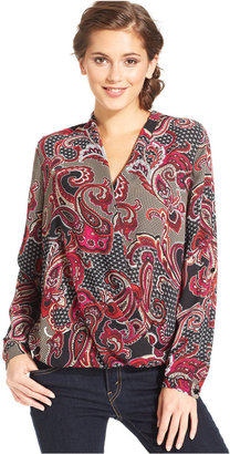 NY Collection Floral-Print Surplice Top