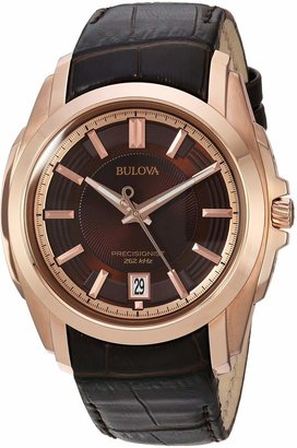 Bulova Men's Precisionist Longwood Rose-Tone Leather Watch Brown 97B110