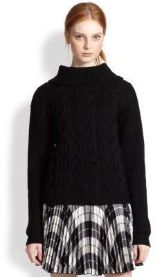 Milly Wool Cable-Knit Turtleneck Sweater