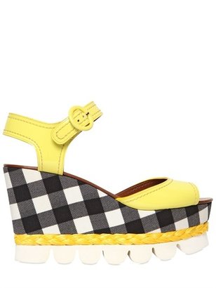 Dolce & Gabbana 110mm Patent & Gingham Wedge Sandals
