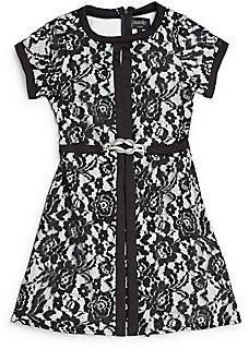 Laundry by Shelli Segal Girl's Satin-Trimmed Belted Lace Dress