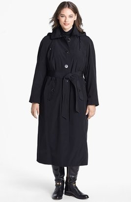 London Fog Long Trench Coat with Detachable Hood & Liner (Plus Size)