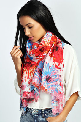 boohoo Lucy Oversize Bright Floral Print Scarf