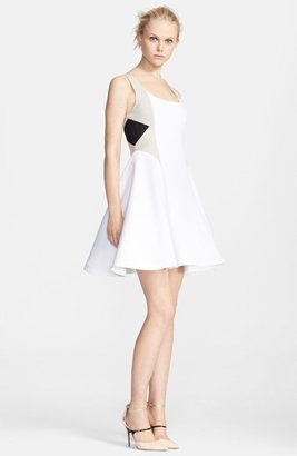 Alice + Olivia 'Clifton' Leather Trim Fit & Flare Dress