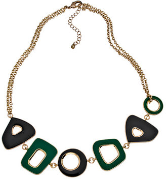 Blu Bijoux Gold Green and Navy Retro Shapes Necklace