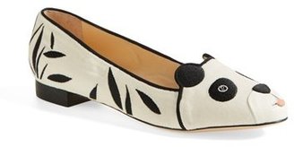 Charlotte Olympia 'Panda' Silk Velvet & Calfskin Leather Flat (Women)