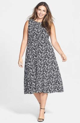 Jessica Howard Print Ruched Waist Midi Dress (Plus Size)