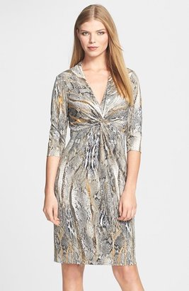 Donna Ricco Python Print Front Twist Jersey Dress (Regular & Petite)