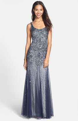 Adrianna Papell Beaded Mesh Tank Gown