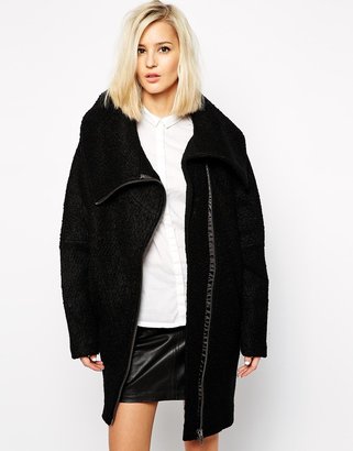 Just Female Textured Coat With Oversized Collar