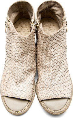 Officine Creative Grey Leather Basketwoven Cut-Out Skip Boots
