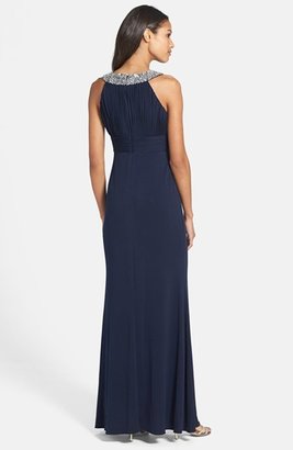 JS Boutique Beaded Neck Jersey Gown