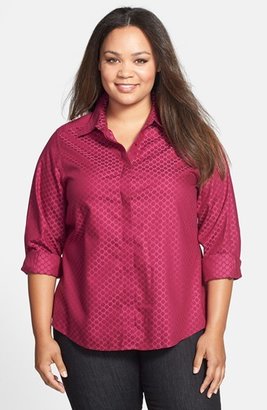 Foxcroft Non-Iron Lattice Jacquard Cotton Shirt (Plus Size)