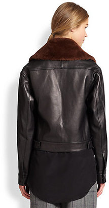 3.1 Phillip Lim Shearling-Collar Leather Jacket