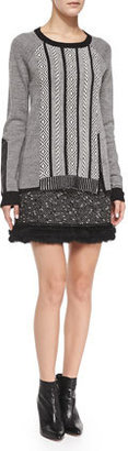 Nanette Lepore Undercover Fur-Trim Tweed Skirt