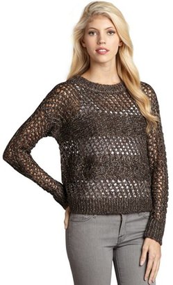 RD Style brown melange stripe open knit scoop neck sweater