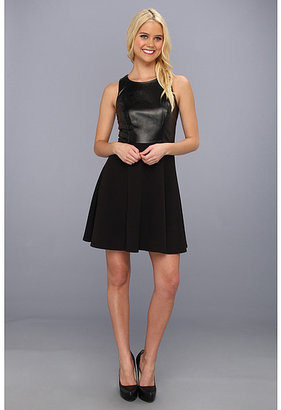 Laundry by Shelli Segal Faux Leather and Ponte Racer Back Flared Dress