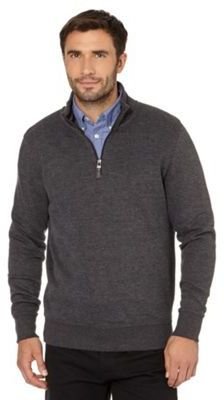 Maine New England Big and tall dark grey ribbed zip neck jumper