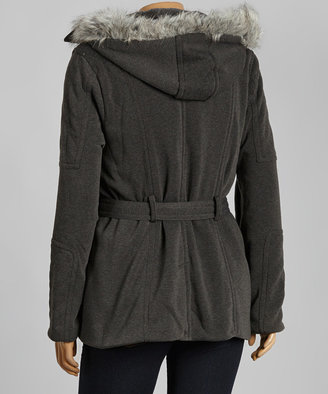 Dollhouse Charcoal Hooded Belted Peacoat - Plus