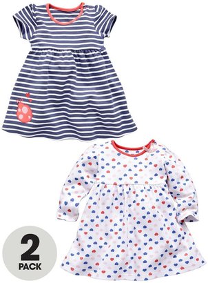 Ladybird Baby Girls Short and Long Sleeved Dresses in Stripe and Heart Print (2 Pack)