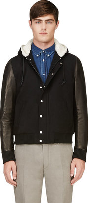Band Of Outsiders Black Wool & Leather Hooded Jacket
