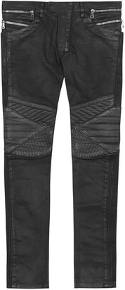 Balmain Black waxed slim leg biker jeans