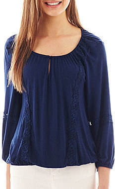 JCPenney Olsenboye Lace Inset Peasant Top