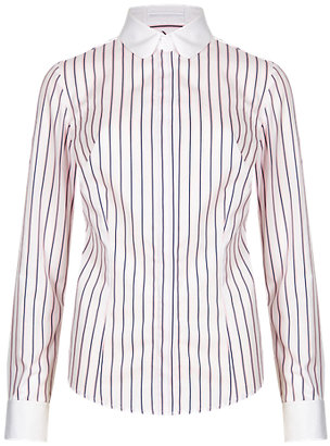 Marks and Spencer Cotton Rich No PeepTM Easy to Iron Striped Shirt with Silk