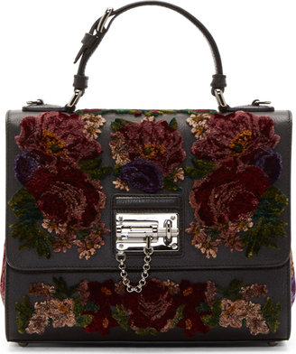 Dolce & Gabbana Black Floral Velvet Monica Shoulder Bag